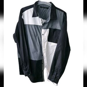 Sean John Men's Long Sleeve Button Up Shirt White Blue Gray Size 4XL